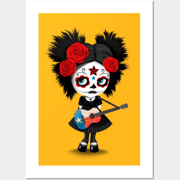 Sugar Skull Girl Playing Texas Flag Guitar Wall Art by jeffbartels